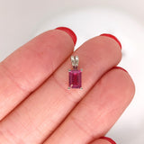 Red Ruby Pendant in Solid 14K White Gold | Emerald Cut 6x4mm | Solitaire Pendant