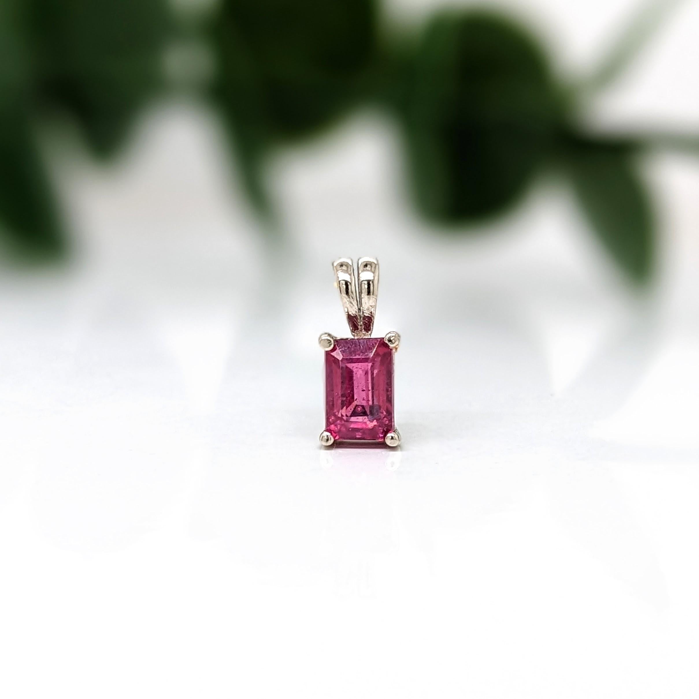 Red Ruby Pendant in Solid 14K White Gold | Emerald Cut 6x4mm | Solitaire Pendant