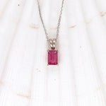 Red Ruby Pendant in Solid 14K White Gold | Emerald Cut 6x4mm | Solitaire Pendant