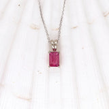 Red Ruby Pendant in Solid 14K White Gold | Emerald Cut 6x4mm | Solitaire Pendant