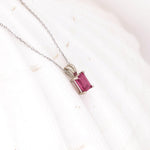 Red Ruby Pendant in Solid 14K White Gold | Emerald Cut 6x4mm | Solitaire Pendant