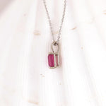 Red Ruby Pendant in Solid 14K White Gold | Emerald Cut 6x4mm | Solitaire Pendant