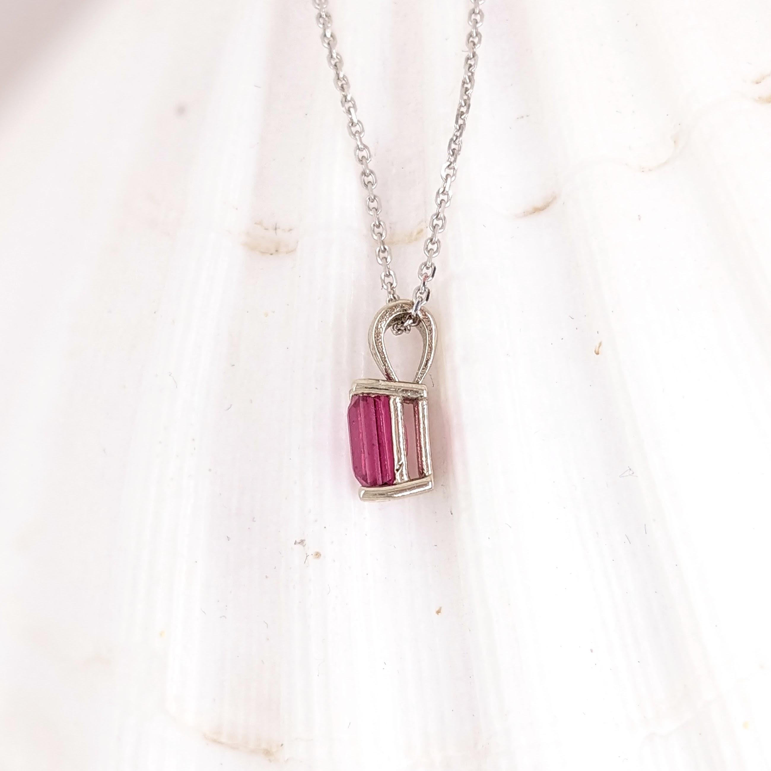 Red Ruby Pendant in Solid 14K White Gold | Emerald Cut 6x4mm | Solitaire Pendant