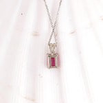 Red Ruby Pendant in Solid 14K White Gold | Emerald Cut 6x4mm | Solitaire Pendant