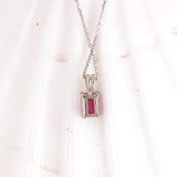 Red Ruby Pendant in Solid 14K White Gold | Emerald Cut 6x4mm | Solitaire Pendant