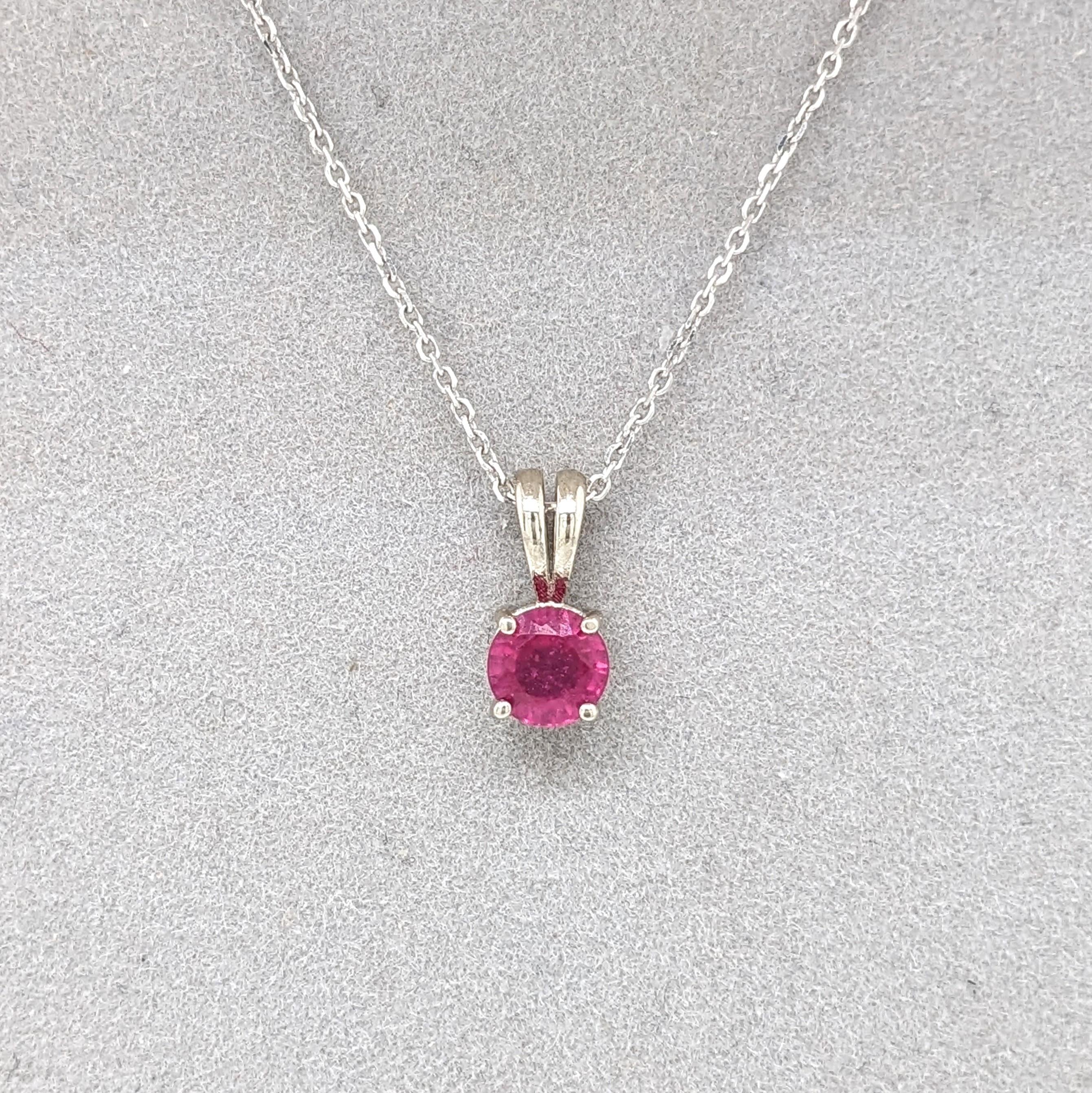 Red Ruby Pendant in Solid 14K White Gold | Round 5mm | Solitaire Pendant