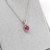 Red Ruby Pendant in Solid 14K White Gold | Round 5mm | Solitaire Pendant