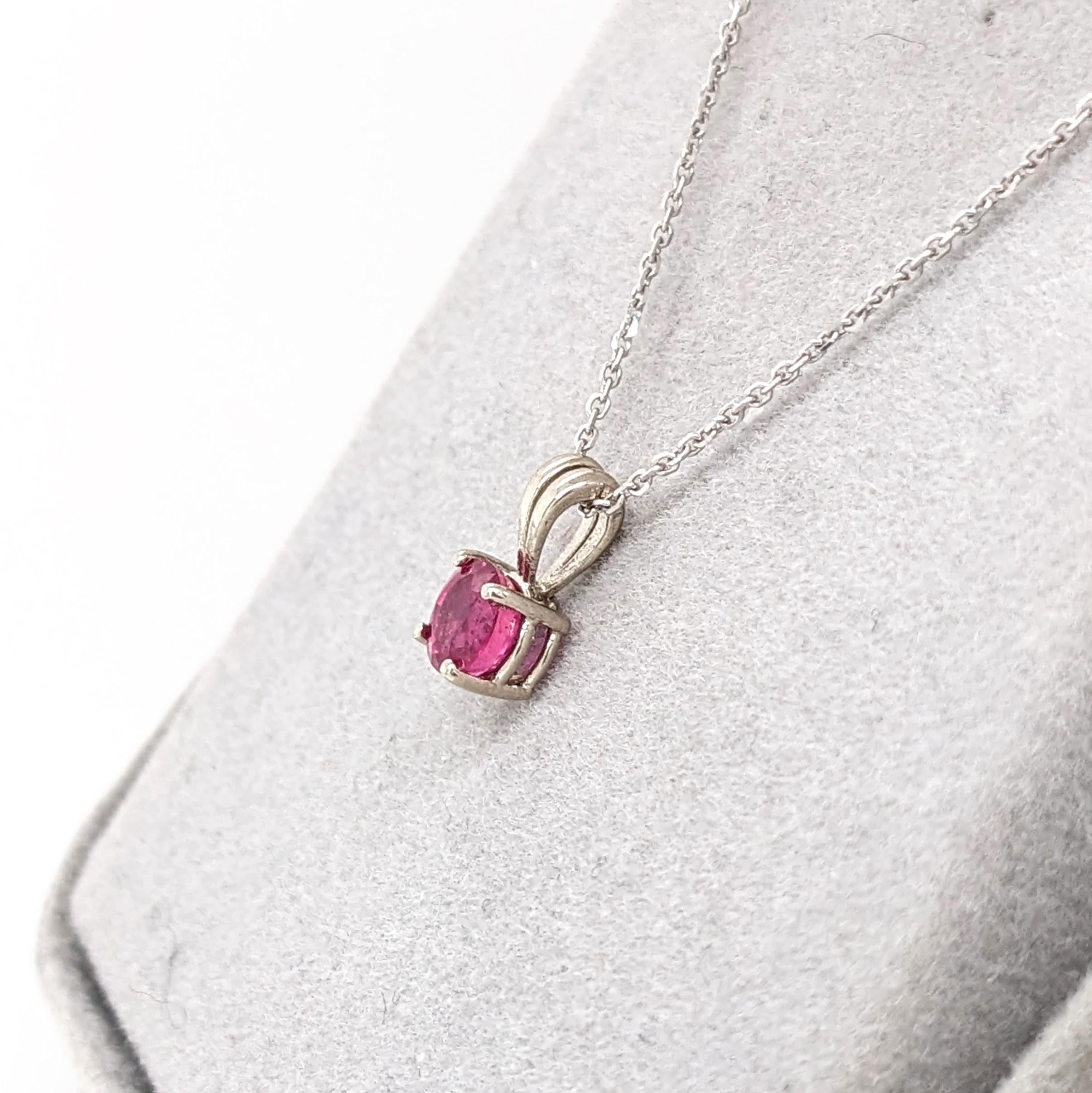 Red Ruby Pendant in Solid 14K White Gold | Round 5mm | Solitaire Pendant