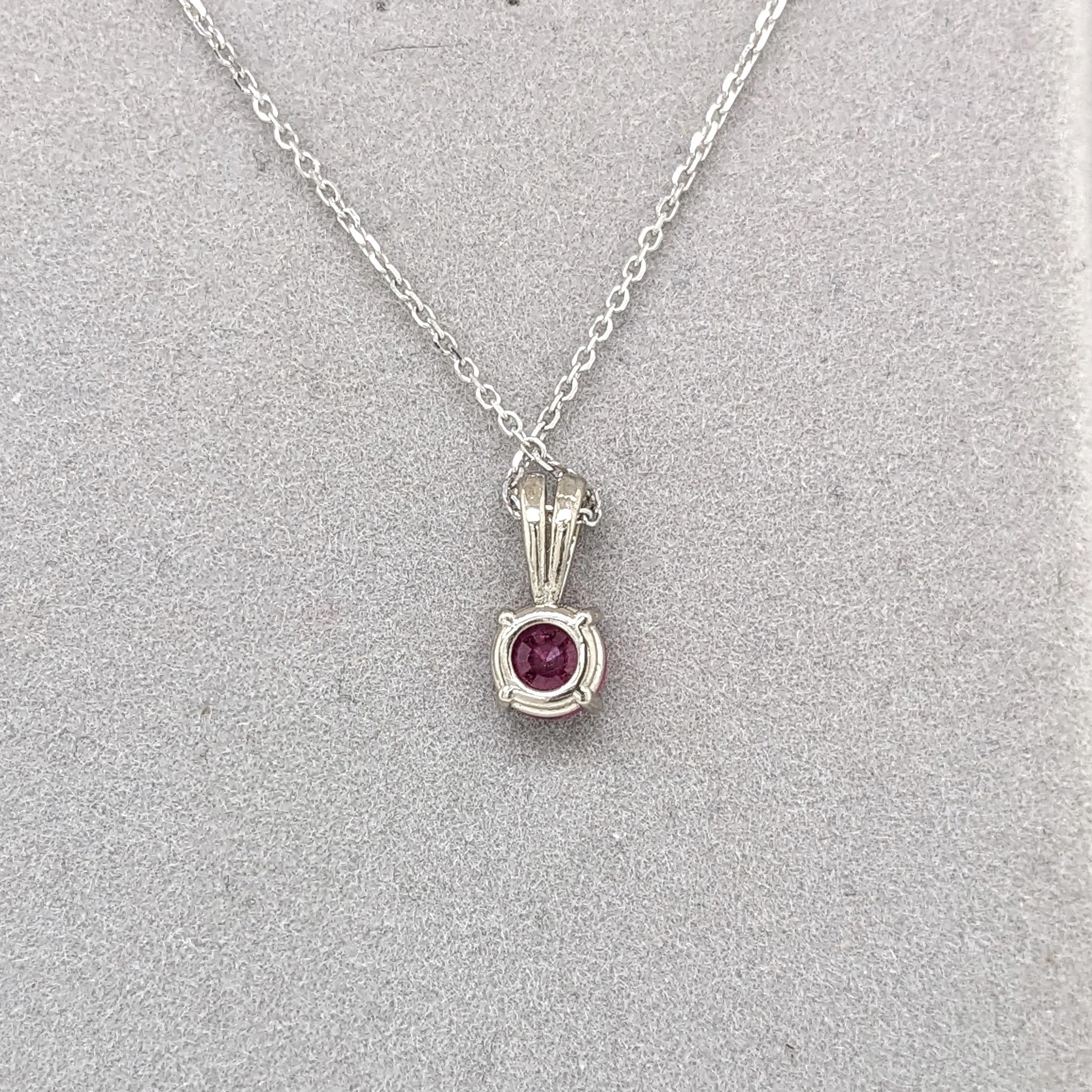 Red Ruby Pendant in Solid 14K White Gold | Round 5mm | Solitaire Pendant