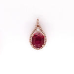 5.2ct Red Ruby Pendant w Earth Mined Diamonds in Solid 14K Rose Gold | Oval 11x9