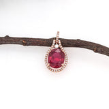 5.2ct Red Ruby Pendant w Earth Mined Diamonds in Solid 14K Rose Gold | Oval 11x9