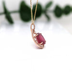 5.2ct Red Ruby Pendant w Earth Mined Diamonds in Solid 14K Rose Gold | Oval 11x9