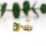 Peridot Stud Earrings 14K Solid Gold | Green Peridot Earrings | Emerald Cut Cut 6x4mm 7x5mm 8x6mm 9x7mm 10x8mm | August Birthstone Jewelry