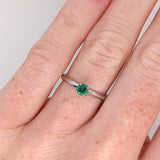 Emerald Solitaire Ring in Solid 14K White Gold | Round 4mm