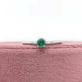 Emerald Solitaire Ring in Solid 14K White Gold | Round 4mm