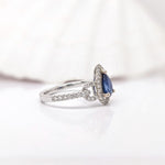 Blue Sapphire Ring w Earth Mined Diamonds in Solid 14K Gold | Pear Shape 8x6mm