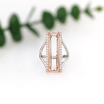 Ring Semi Mount w Earth Mined Diamonds in Solid 14K Gold | Emerald Cut 25.5x6.7