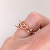 Ring Semi Mount w Earth Mined Diamonds in Solid 14K Gold | Emerald cut 7x5mm