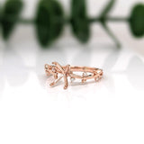 Ring Semi Mount w Earth Mined Diamonds in Solid 14K Gold | Emerald cut 7x5mm