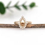 Ring Semi Mount w Earth Mined Diamonds in Solid 14K Gold | Pear Shape 9.5x5mm