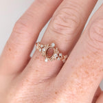 Ring Semi Mount w Earth Mined Diamonds in Solid 14K Gold | Oval 6.5x4.5mm