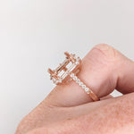 Ring Semi Mount w Earth Mined Diamonds in Solid 14K Gold | Emerald Cut 10.5x5mm
