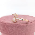 Ring Semi Mount w Earth Mined Diamonds in Solid 14K Gold | Emerald Cut 10.5x5mm