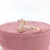 Ring Semi Mount w Earth Mined Diamonds in Solid 14K Gold | Emerald Cut 10.5x5mm