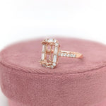Ring Semi Mount w Earth Mined Diamonds in Solid 14K Gold | Emerald Cut 10.5x5mm