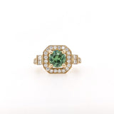 1.2ct Demantoid Ring w Earth Mined Diamonds in Solid 14K Gold | Round 6.3mm