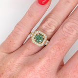 1.2ct Demantoid Ring w Earth Mined Diamonds in Solid 14K Gold | Round 6.3mm