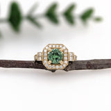 1.2ct Demantoid Ring w Earth Mined Diamonds in Solid 14K Gold | Round 6.3mm