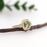1.2ct Demantoid Ring w Earth Mined Diamonds in Solid 14K Gold | Round 6.3mm