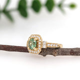 1.2ct Demantoid Ring w Earth Mined Diamonds in Solid 14K Gold | Round 6.3mm