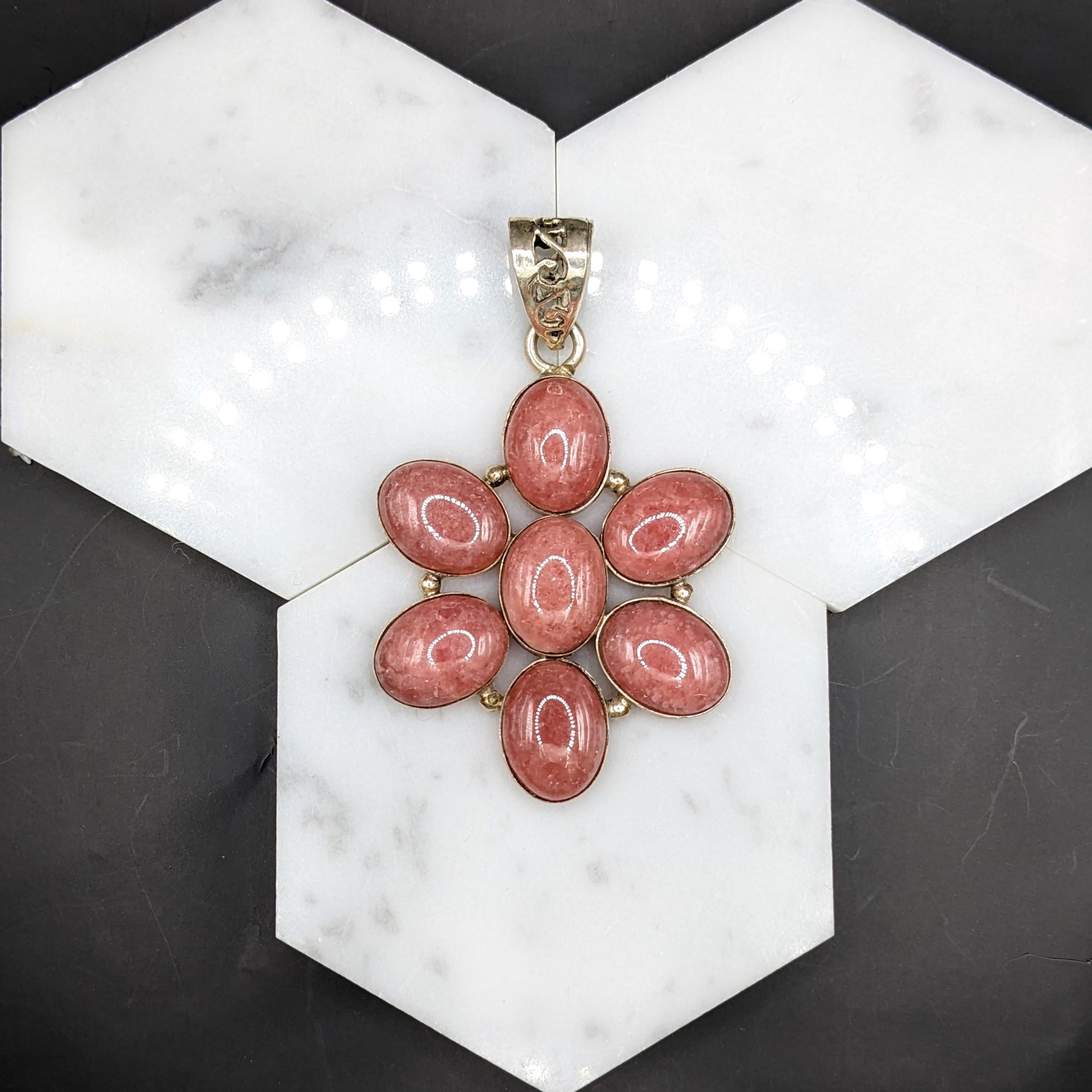 Natural Rhodochrosite Pendant in Solid Vermeil | Cabochon Cut | Oval Shape