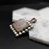 Unique Rose Quartz and Pearl Pendant in Solid Vermeil | Fancy Cut | Bezel Set