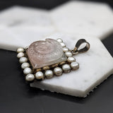 Unique Rose Quartz and Pearl Pendant in Solid Vermeil | Fancy Cut | Bezel Set