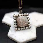 Unique Rose Quartz and Pearl Pendant in Solid Vermeil | Fancy Cut | Bezel Set