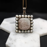 Unique Rose Quartz and Pearl Pendant in Solid Vermeil | Fancy Cut | Bezel Set