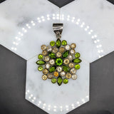 Snowflake Design Peridot and Citrine Pendant in Solid Vermeil | Round Shape