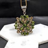 Snowflake Design Peridot and Citrine Pendant in Solid Vermeil | Round Shape