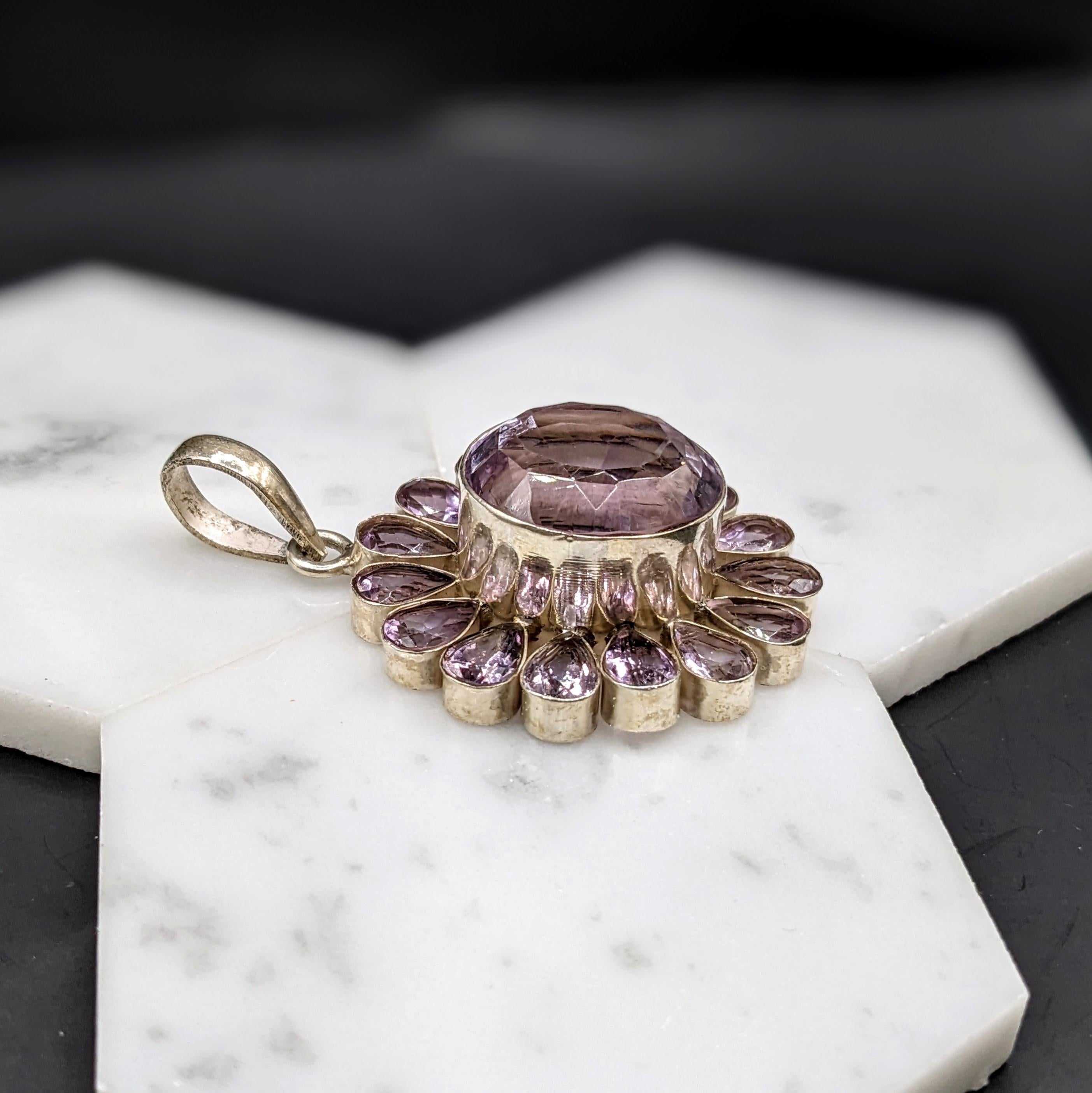 Natural Lavender Amethyst Pendant in Solid Vermeil | Flower Design | Bezel Set