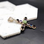 Multi Gemstone Cross Pendant in Solid Vermeil | Cabochon Cut | Round Shape