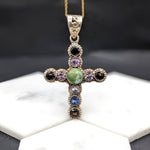 Multi Gemstone Cross Pendant in Solid Vermeil | Cabochon Cut | Round Shape