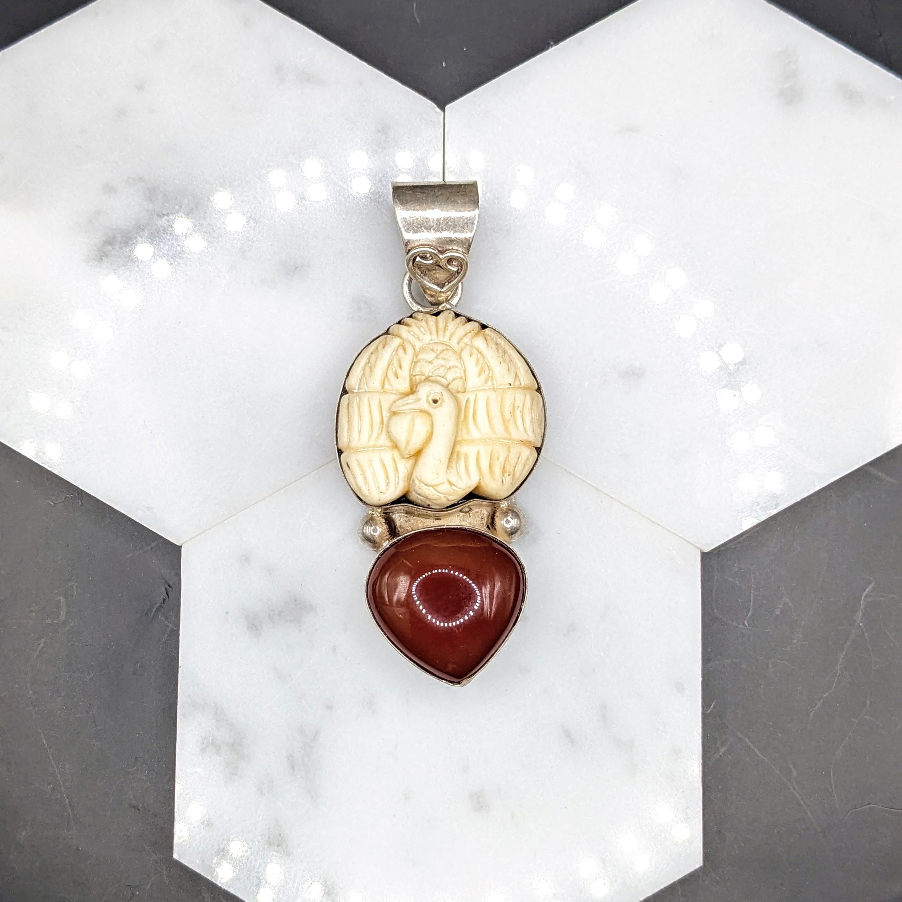 Natural Bone and Carnelian Pendant in Solid Vermeil | Bezel Setting