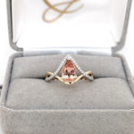 Imperial Topaz Ring w Earth Mined Diamonds in Solid 14K Dual Tone Gold Pear 9x6