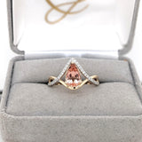 Imperial Topaz Ring w Earth Mined Diamonds in Solid 14K Dual Tone Gold Pear 9x6