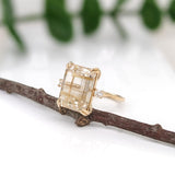 7.7ct Rutilated Quartz Ring w Earth Mined Diamonds in Solid 14K Gold | EM 14x11