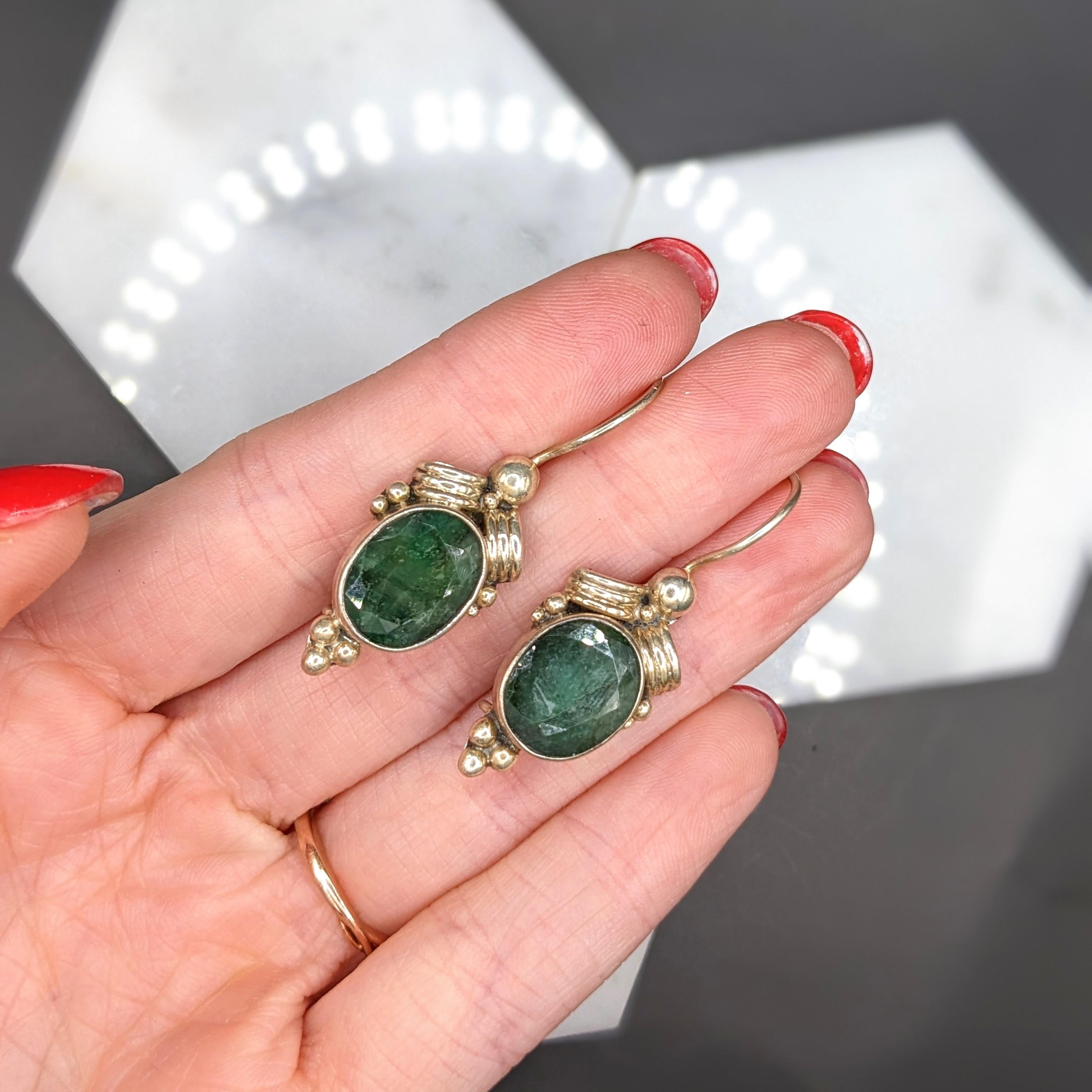 Natural Emerald Earrings in Solid Vermeil | Oval Shape | Faceted Cut