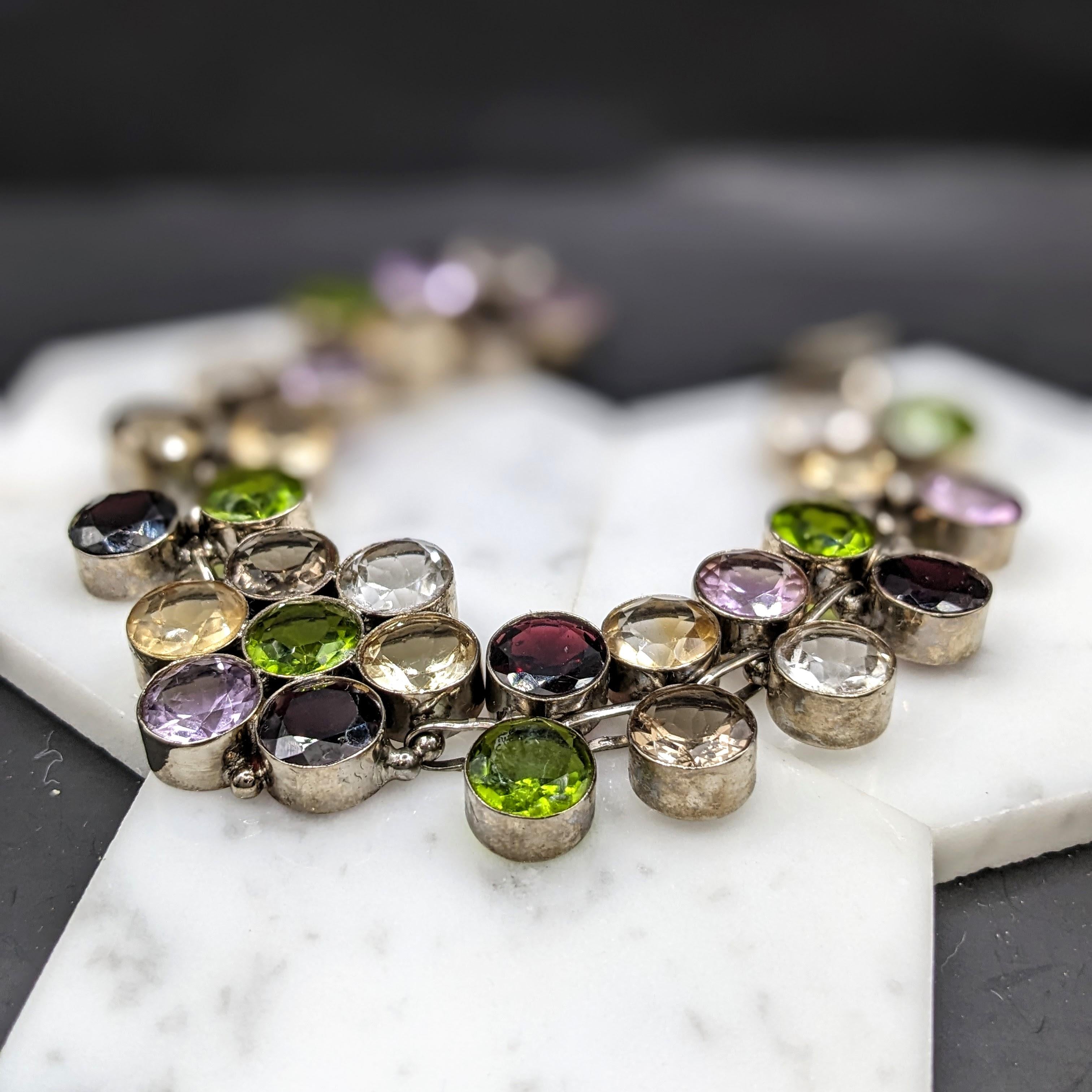 Peridot, Lemon Quartz, Garnet and Amethyst Bracelet in Solid Vermeil | Bezel Set